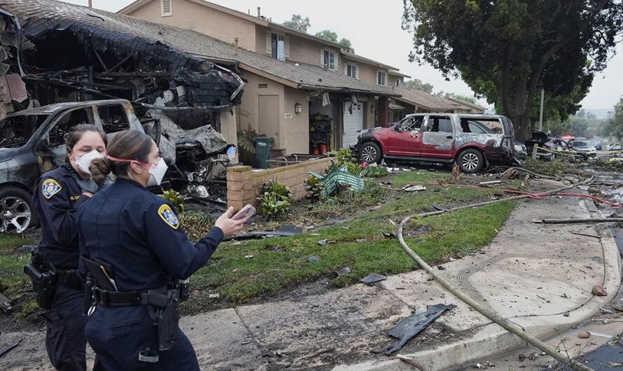 Music talent agency says 3 employees died on plane that crashed into San Diego neighborhood.